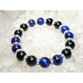 Luck Rising ∞ Good Luck Breath [Large Size Men's 7.5 inches (19 cm)] [Blue Tiger Eye Onyx Natural Stone [AAA] [Power Stone Bracelet Men's Large] Money Luck Work Luck Purification Crystal Large Stone,