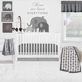 Bacati - Elephants White/Gray 10 pc Crib Bedding Set with 2 Crib Fitted Sheets