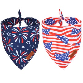 PTDECOR American Flag Dog Bandana 4th of July Dog Puppy Scarf Reversible Red Blue Patriotic Bandanas for Small Dogs Pets (Blue & Red, Small)