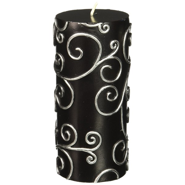 Zest Candle Pillar Candles, 3 by 6-Inch, Black Scroll