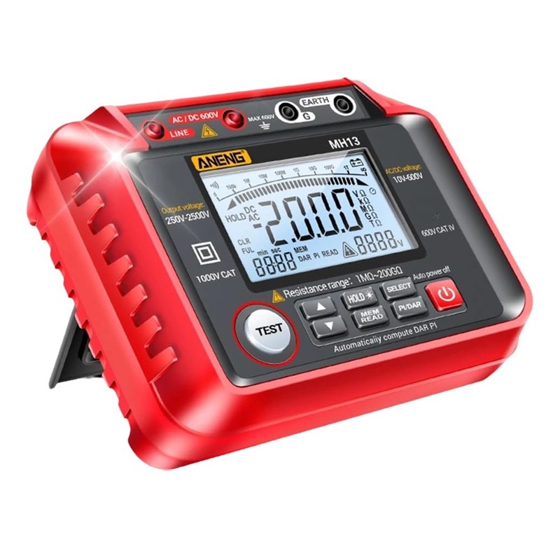 Generic MH13 1MΩ-200GΩ Megohmmeter, 250V-2500V Insulation Resistance Tester, 10V-600V AC/DC