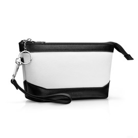 Vulkitty Wristlet Handbag Vegan Leather for Women with Detachable Wristlet and Keychain, Zipper Closure, Large Main Compartment with inner 6 Card Slots and a Zip Pocket, White and Black