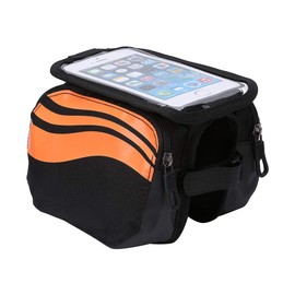 Demeras Bike Bag, Bike Phone Bag Waterproof Large Capacity Front Tube Bag Cycling Frame for (Bright Orange)