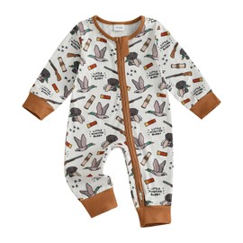 Baby Girl Boy Hunting Clothes Mallard Duck Deer Romper Zipper Jumpsuit Retro Bodysuit Newborn Going Home Outfit Fall (Brown, 0-3 Months)