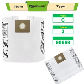 5 Pack Shop Vac 3 Gallon Bags - 90669 All Around Collection Type C Vacuum Bags, part # 9066900 9066933
