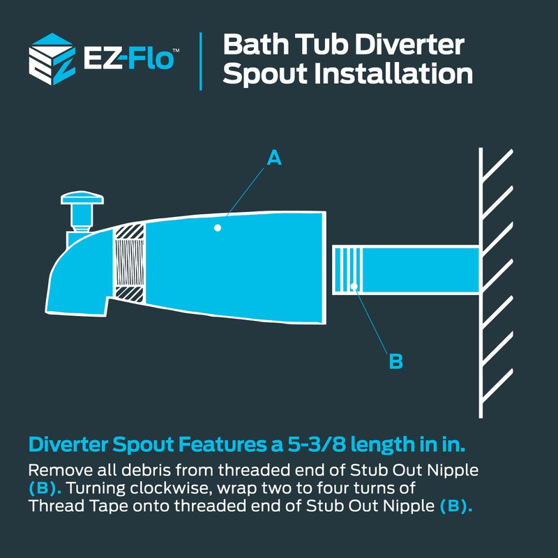 EZ-FLO 5 Inch Zinc Bath Tub Diverter Spout, 1/2 Inch