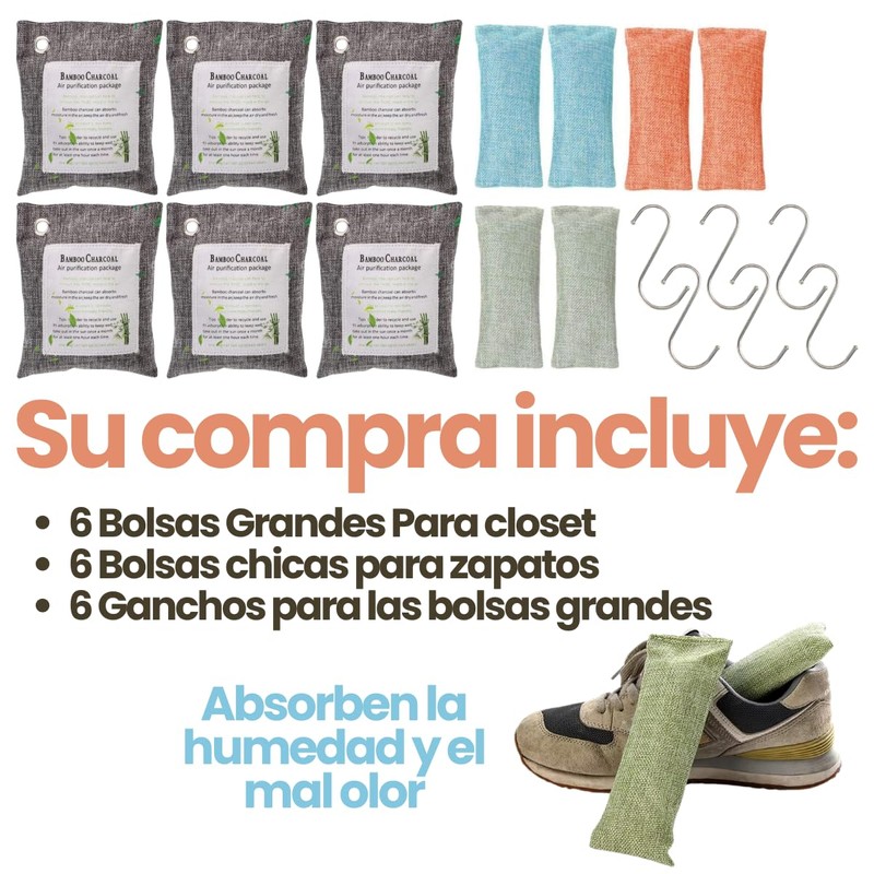 Kit bolsas Purificadoras Carbón Activado 100% Natural Biodegradable Bambú Remueve