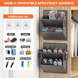 DEYILIAN 2 Pack RV Shoe Storage with Sticky Adhesive Tape, Over the Door Shoe Rack, Wall Hanging Shoe Organizer with Large Deep Pockets for Camper, Narrow Space Saving Closet Organizers - Grey