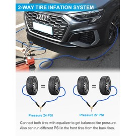 WNCGC 2 Way Tire Inflation Hose 1/4 Inch x 8.2FT Hybrid Air Hose, Heavy Duty Air Compressor Hose with 1/4" Industrial Quick Coupler Fittings, 300 PSI