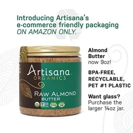 Artisana Organic Raw Almond Butter 9oz Vegan Gluten Free Non GMO Dairy Free