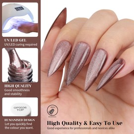 TUTUYU Brown Cat Eye Gel Nail Polish,Crystal Galaxy Holographic Brown Cateye Gel Polish with Magnet,Brown Gel Silver Shimmer Glitter Velvet Soak Off UV LED Home Diy Manicure Fall Winter Colors GP0101