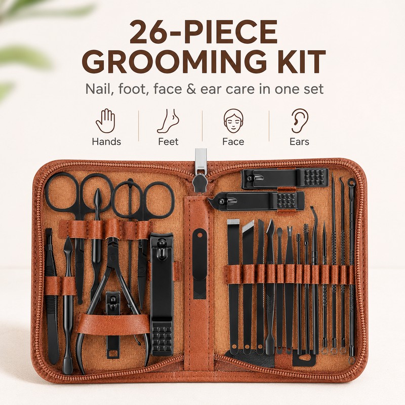26-Piece Stainless Steel Manicure & Pedicure Kit for Personal Grooming