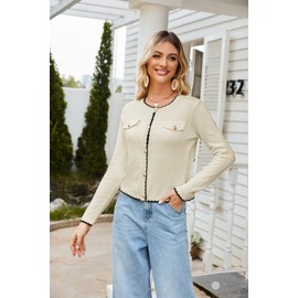 GRACE KARIN Women's Casual Cardigan Long Sleeve Vintage Crew Neck Knitwear Button Down Cardigan Fall Sweater Cardigans Beige M