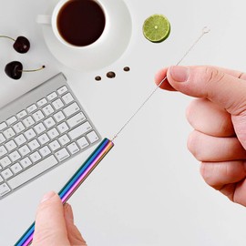 NEBYWOLD Reusable Stainless Steel Wide Boba Drinking Slant Straws Fat Straws Smoothie/Bubble Tea/Milkshakes Straws with 2 Cleaning Brush & Carry Bag 12mm/0.5" Wide