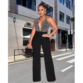 ThusFar Women Casual Wide Leg Long Pants Office Work Business High Waisted Straight Bootcut Leg Dress Pant Black XL