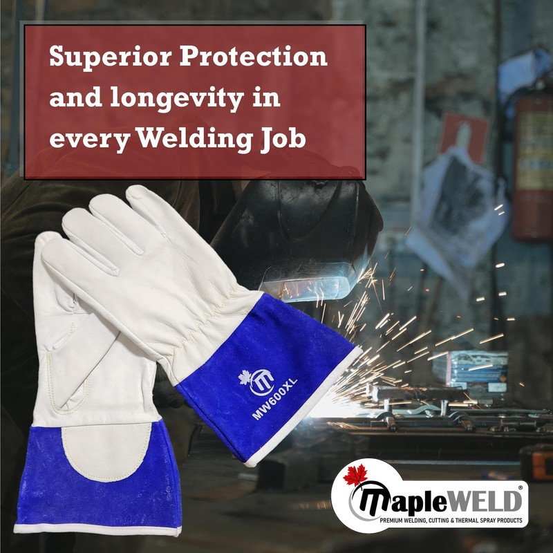 Maple Industrial Products Inc. MW600 White/Blue Goatskin Welding Gloves (X