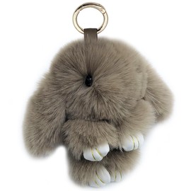Unpafcxddyig Bunny Keychain Soft Cute Faux Rabbit Fur Fluffy Keyring for Car Handbag,brown coffee,7in