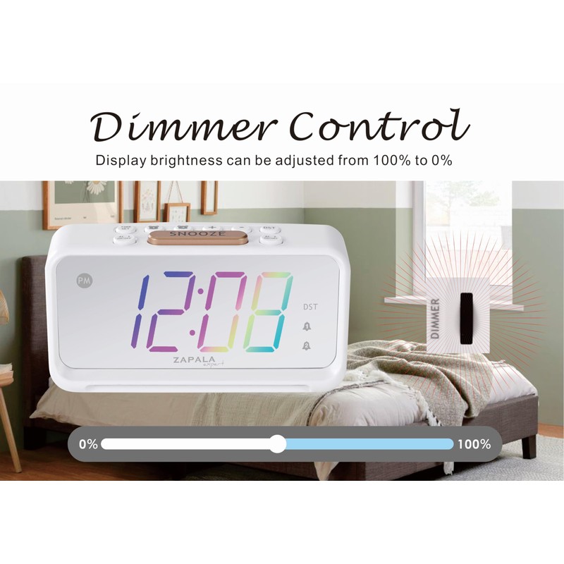 ZAPALA Expert Mulitcolor Alarm Clock for Bedroom, 2 Alarms Loud