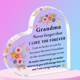 SMARGO Grandma Gifts from Granddaughter Grandson Heart-Shaped Acrylic Plaque Gifts for Grandma Best Gran Gifts from Grandchildren Birthday Christmas Mother's Day Gifts for Grandma