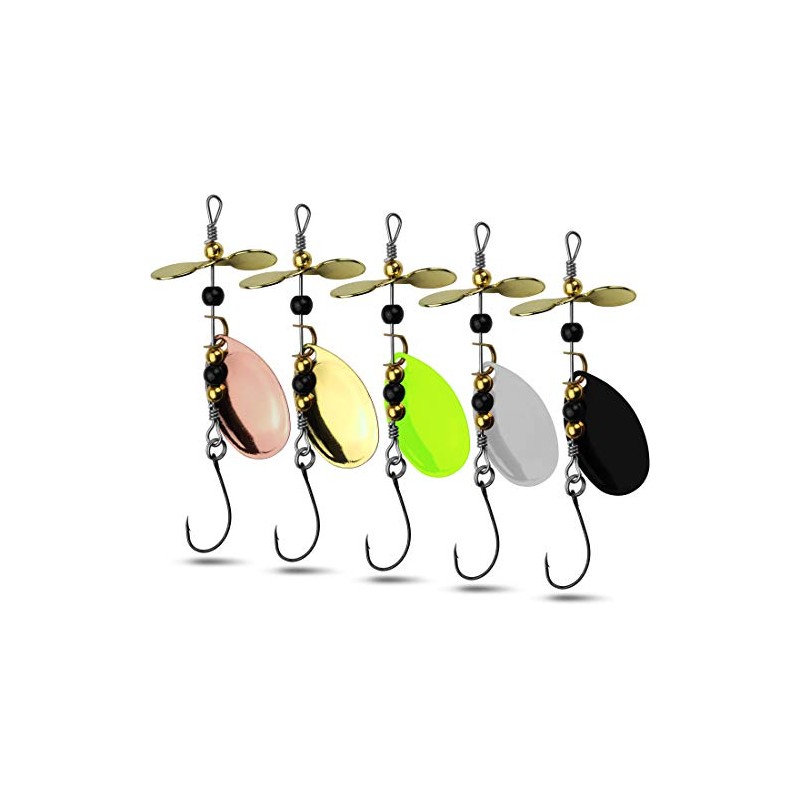 Set of 5 Spinner Lures with Single Hook and Propeller