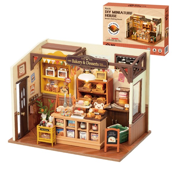 Robotime Miniature Dollhouse Kit Model House Miniature Kit with LED