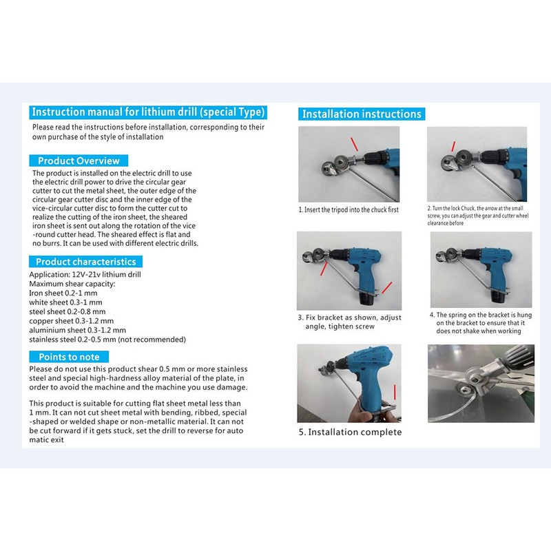 Electric Drill Plate Cutter Drill Attachment Tin Snips Multi-purpose Cutting