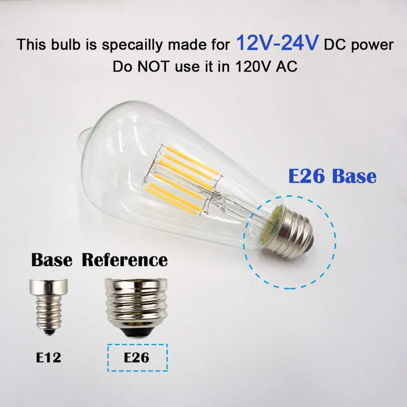 OPALRAY Low Voltage DC 12V/24V 6W LED Bulb, Edison Style