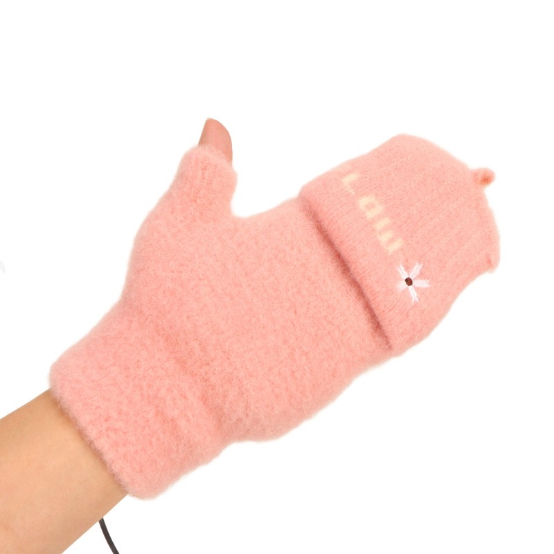 USB Heating Winter Gloves Cotton Knit Washable Women USB Fingerless