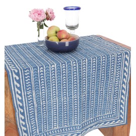 GURU SHOP Tablecloth, Table Runner, Block Print, Boho Tablecloth 50 x 120 cm - Blue 2, Cotton, Table Runner, Tablecloths