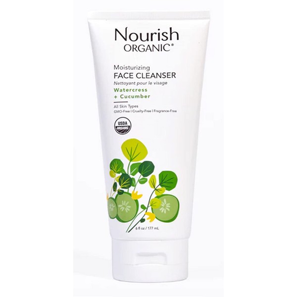 Nourish Organic Moisturizing Face Cleanser with Aloe Vera/Watercress/Cucumber (Natural Source of Vitamin C), Face Wash for Women, Organic Face Wash for Sensitive Skin, 6 Fl Oz