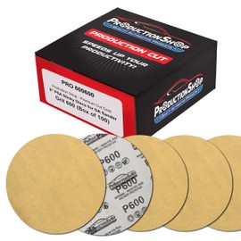 ProductionShop Premium 600 Grit 6" PSA Gold Sanding Discs, Box of 100 - Self Adhesive Stickyback Abrasive Sandpaper for DA & Random Orbital Sanders - Sand Auto Paint Metal, Wood Woodworking Furniture