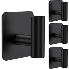 Aikzik 4 Pack Large Heavy Duty Wall Hooks - 26lb Max, Stainless Steel Adhesive Towel Hook, Shower Hooks for Hanging Towel, Coat, Robe, Wall Hook for Use in Bathroom, Kitchen and Door, Matte Black