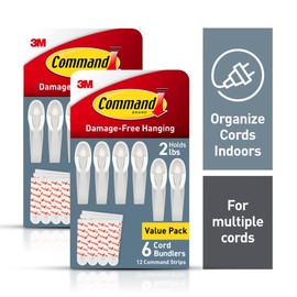Command Cord Bundlers, Damage-Free Hanging Cord Organizer, No Tools Required for Hanging Electrical Cables, 12 Gray Bundlers and 24 Command Strips