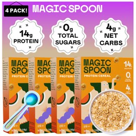 Magic Spoon Cereal - High Protein Cereals - Sugar Free Snacks & Breakfast Food - Grain & Gluten Free Cereal - Healthy Snacks for Kids & Adults - Low Carb & Keto Friendly - 4 Pack, Peanut Butter