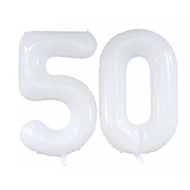 GOER Number 50 Balloons for 50th Birthday Party Decorations,42 Inch Jumbo Foil Helium Balloons for 50th Anniversary (White)