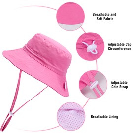 2 Pcs Adjustable Baby Sun Hats for Toddler Kids Soft Bucket Hats Breathable Fishing Hat Summer Beach Hat for Newborns Boys & Girls (S, Rose+Pink1)