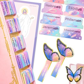Homeair Bible Tabs, Bible Tabs for Women, Laminated Bible Tabs with Butterfly Bookmark, Christian Gifts, Large Print Bible Tabs with Unique Sticker, Index Tabs Labels, Bible Study Supplies, Rainbow II