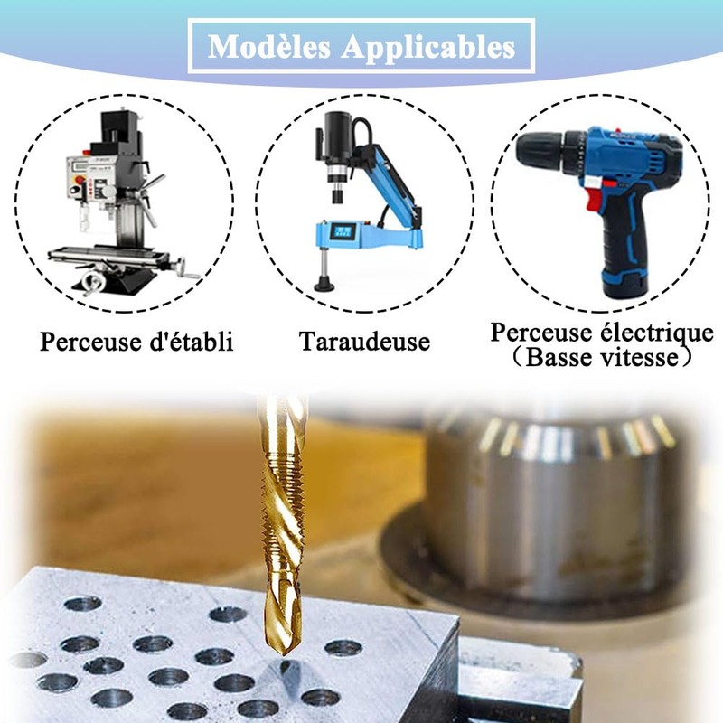 Teocpai 6-Piece HSS Tap Set Titanium Combination Drill Bit with