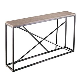 SEI Furniture Arendal Faux Stone Skinny Console Table, Dining Room With Open Concept Living Space Modern Style Powder-Coated Iron, Gray