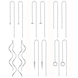 Kakonia 6 Pairs Stainless Steel Chain Tassel Earrings for Women Lightweight Wave Threader Ball Dangle Drop Minimalist Chain Earrings Set Silver