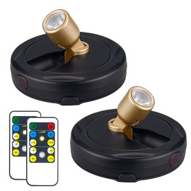 HAMVIDNE Wireless LED Spotlight, Battery Powered Picture Lights, Uplighting Indoor, Puck Lights with Remote, Stick Spot Light for Wall Art Display Dartboard Painting Artwork Accent Closet-Gold