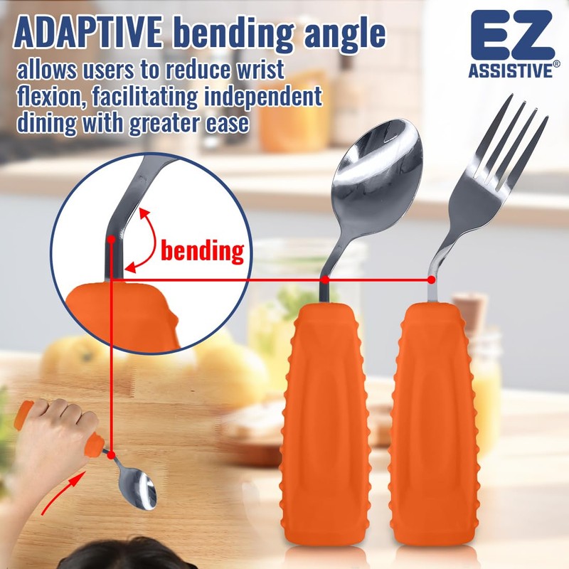EZ Assistive Adaptive Weighted Utensils Set – Spoon and Fork