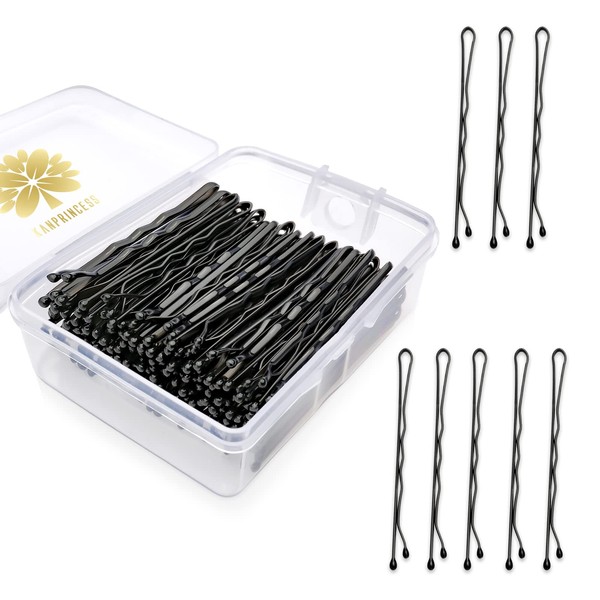 KANPRINCESS 100PCS 2Inches Hair Pins Kit Secure Hold Bobby Pins Clips for Women Girls and Hairdressing Salon With Clear Storage Box(Black)