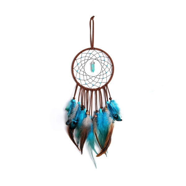Handmade Feather ,Craft Turquoise Dream Catcher for Girls Children Bedroom Wall Hanging Decoration Blessing Gift