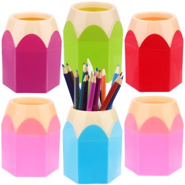liuuuu 6 Pieces Plastic Pen Vase Pencil Pot, Pencil Shaped Pen Holder Pencil Storage Organizer Pencil Holders Creative Pencil Tip Design Pencil Pot, Stationery Storage Organizer Desk Tidy Container