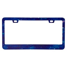 Supdanautodechere Blue Galaxy Space Stars Sparkling Decorative License Plate Frame, 2 Holes Matte White Powder Coated Stainless Steel Car License Plate Cover Holder for Standard US Vehicles 6x12 inch