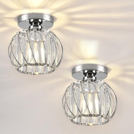 ZtuoYong Crystal Semi Flush Mount Ceiling Light, Silver Crystal Chandelier, 19cm x 17.5cm, Bedroom, Kitchen, Dining, Living Room