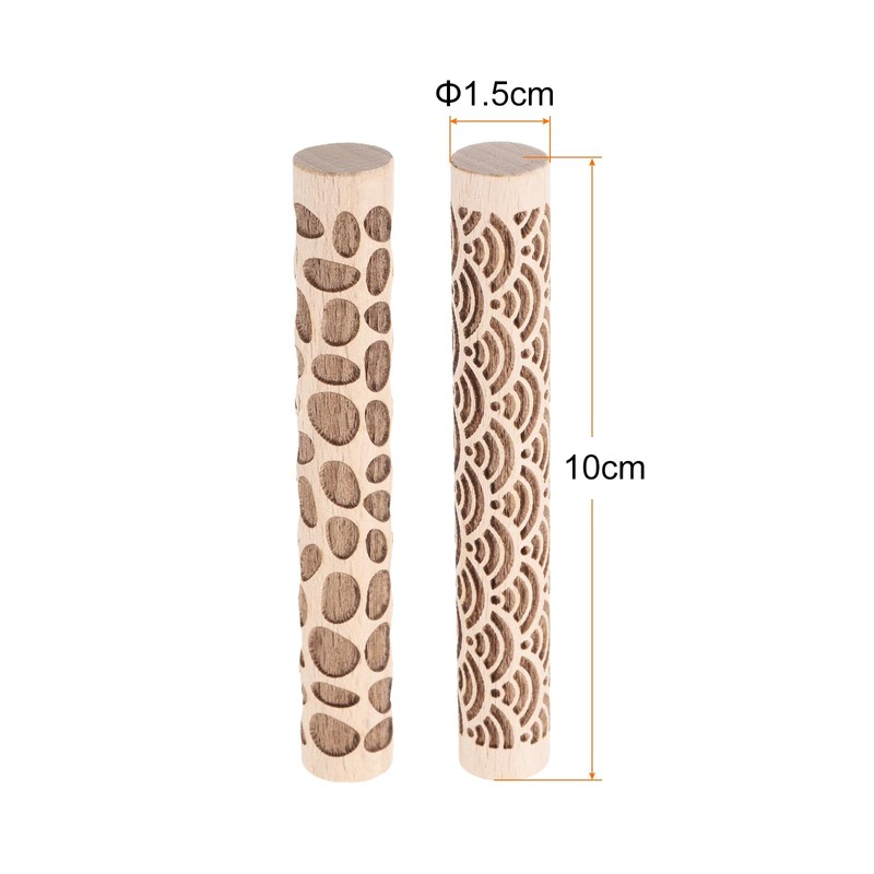HARFINGTON 2pcs Wood Clay Roller 4"Water Wave Pebble Pattern Rolling