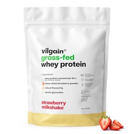 Vilgain Grass-Fed Whey Protein Powder Strawberry Milkshake 1000g | 22g Protein per Serving | British Sourced | Naturally Sweetened with Stevia