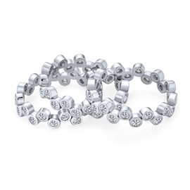 Geometric Circle Cubic Zirconia Wide Bezel CZ Bubble Stackable Eternity Band Ring Set For Women .925 Sterling Silver